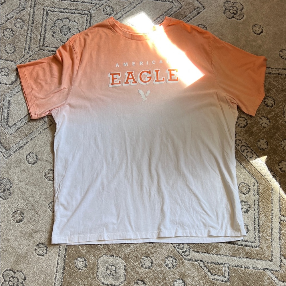 American Eagle Outfitters Orange-to-White Ombre Logo Tee